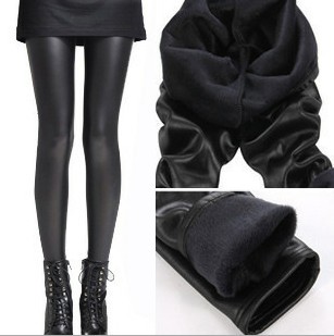 Faux leather thickening double layer velvet legging thermal beaver velvet leather pants