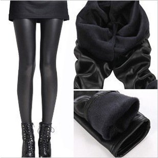 Faux leather thickening legging pants dull skin warm pants inside brushed beaver velvet ankle length trousers