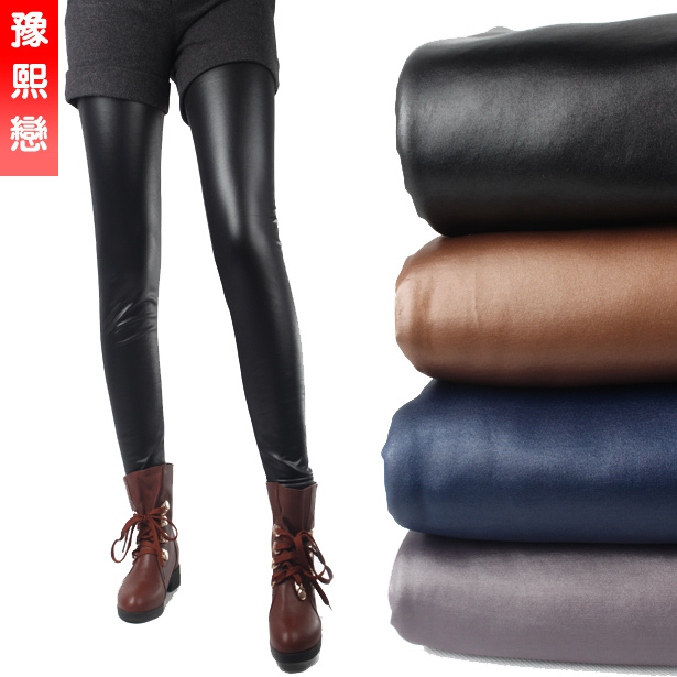 Faux leather thickening legging trousers boot cut jeans warm pants dull