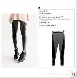 Faux leather trousers fashion faux leather pants patchwork legging black female trousers pants