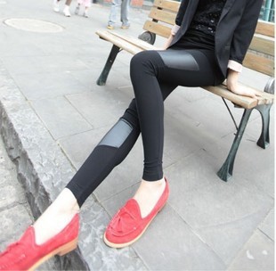 Faux leather trousers faux leather pants patchwork legging black female trousers pants kz30