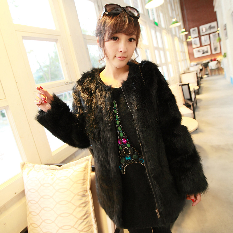 Faux medium-long outerwear Women w2413 black