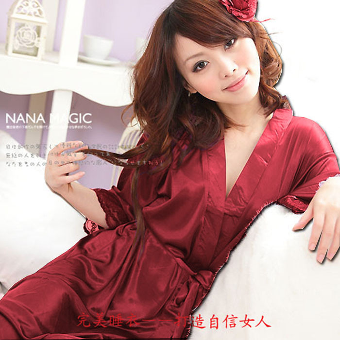 Faux silk lounge sexy robe bathrobes long design robe summer 013