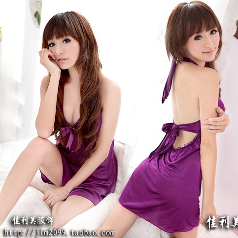 Faux silk sexy short skirt T panties passion temptation home sleepwear dress q7814