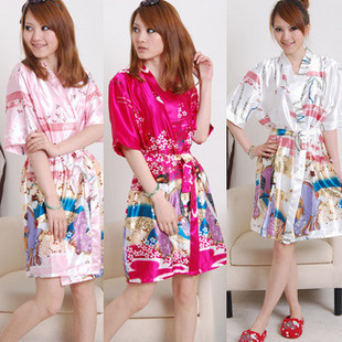 Faux silk sleepwear sexy short-sleeve twinset robe spaghetti strap nightgown kimono set