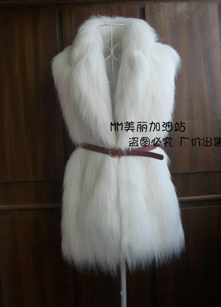 Faux vest big collar medium-long vest large lapel long vest fur coat