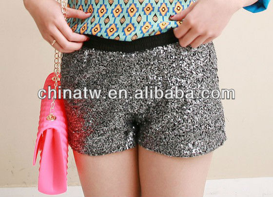 fc1307 Europe New Design High Waist Shorts Fashion Sequins Stitching Hot Pants 2013 Free Shipping