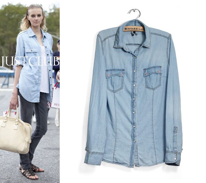 Fee shipping! 2013 new arrival early Autum fashion women's vintage loose jeans blue turn-down collar denim shirt,blouses