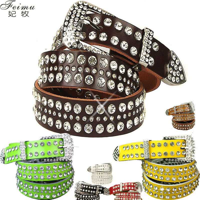 Feimu strap Women fashion rhinestone diamond genuine leather women's belt cowhide a quality ol belt