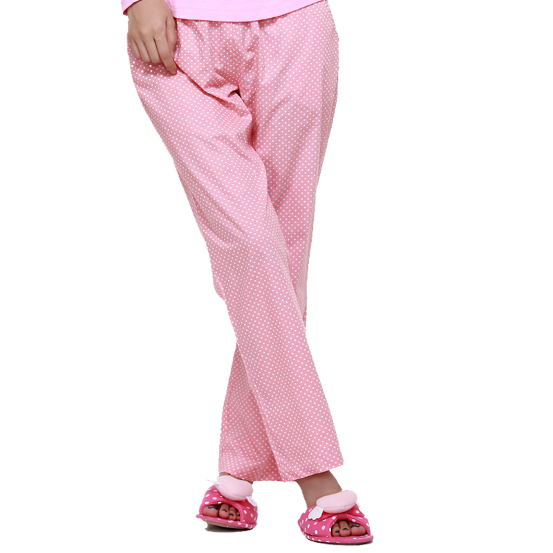 Female 100% lounge cotton spring and autumn pajama pants pink dot trousers sweet