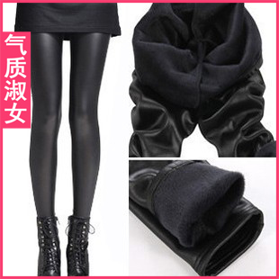 Female 201 thickening matt faux leather double layer beaver velvet ankle length trousers legging k663 winter