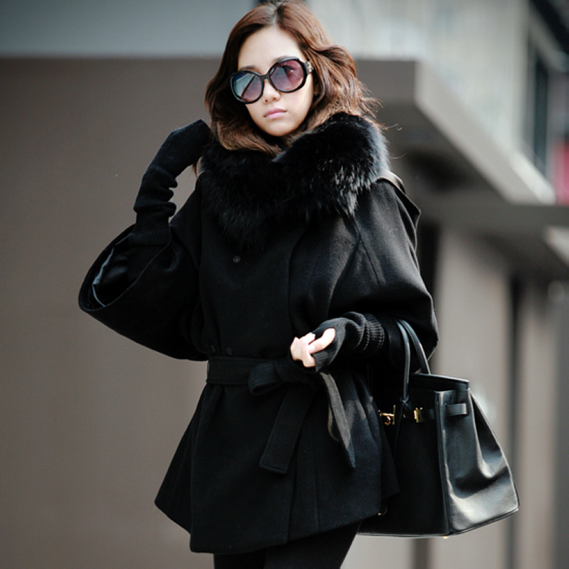 Female 2012 autumn and winter a simple quality super large fox fur overcoat woolen outerwear