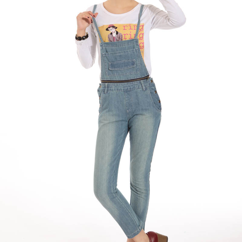 Female 2012 slim mid waist jeans bib pants skinny pants ankle length trousers