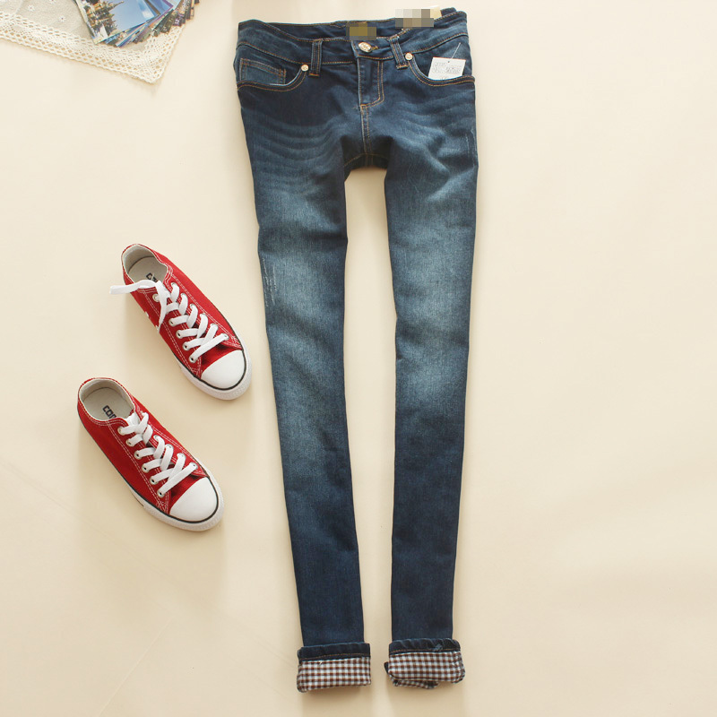 Female 2012 slim roll up hem roll-up hem plaid denim skinny pants pencil pants