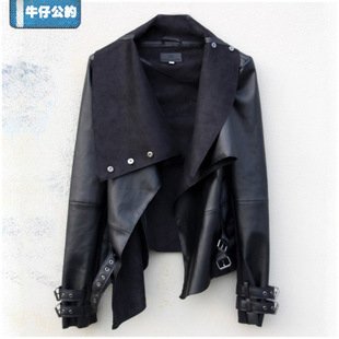 Female 2013 autumn and winter fashion PU clothing short design motorcycle coat slim black long-sleeve turn-down collar