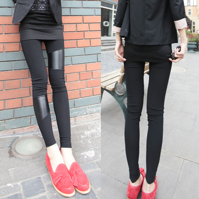 Female 2013 legging faux leather patchwork legging thin spring repair legging female free shipping