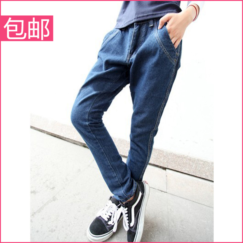 Female 2013 spring blue pattern all-match denim skinny pants long trousers