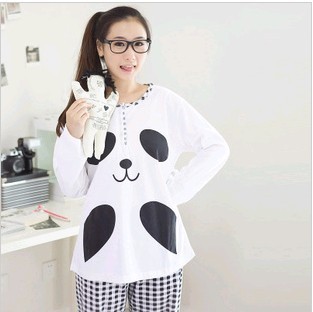 Female autumn and winter 100% cotton sleepwear long-sleeve set cotton o-neck casual lounge sleepwear