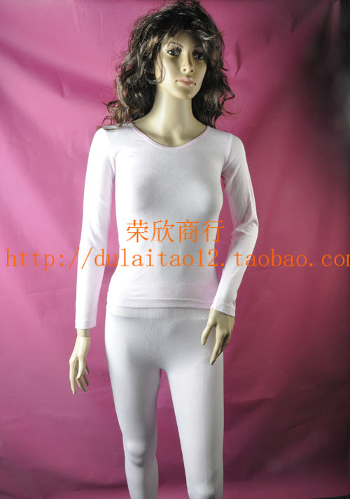 Female autumn and winter stretch cotton underwear thin seamless underwear fancy tight thermal set