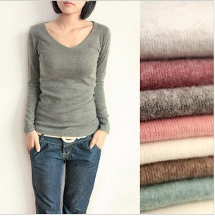 Female autumn new v collar abb cloth backing unlined upper garment of cotton knitted T-shirt unlined upper garment