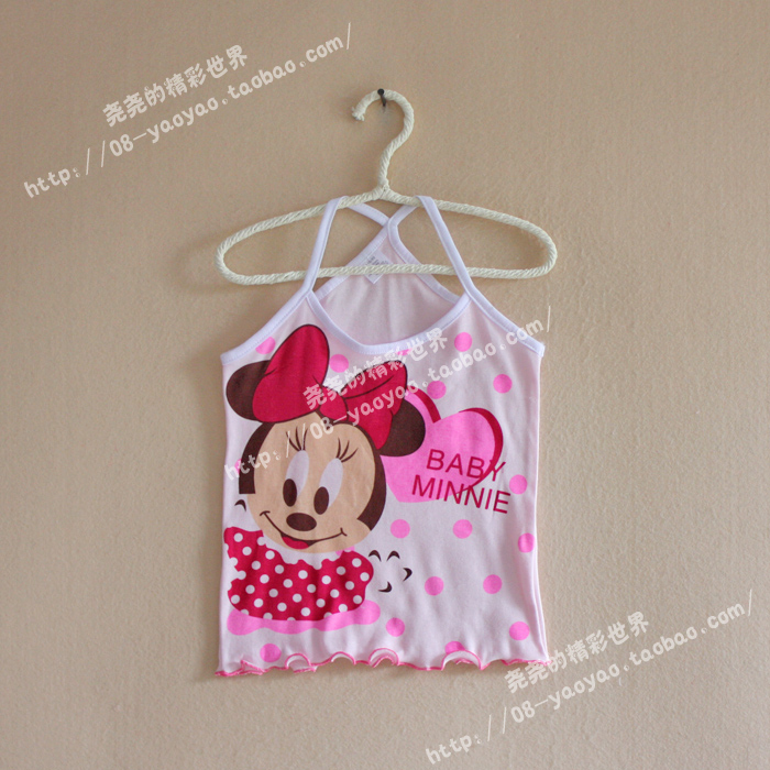 Female child baby i shape spaghetti strap top MICKEY spaghetti strap vest 100% cotton spaghetti strap