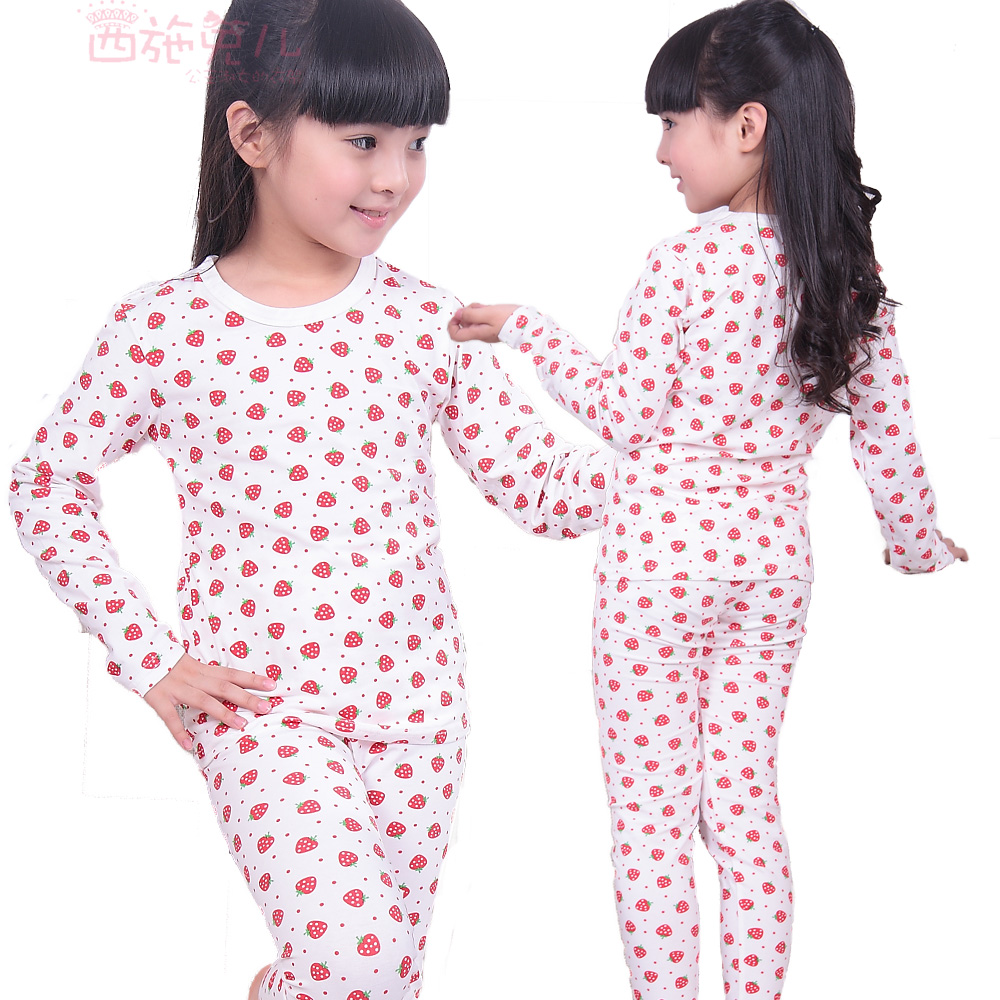 Female child long johns long johns children's clothing child sleepwear child underwear set 100% cotton low o-neck