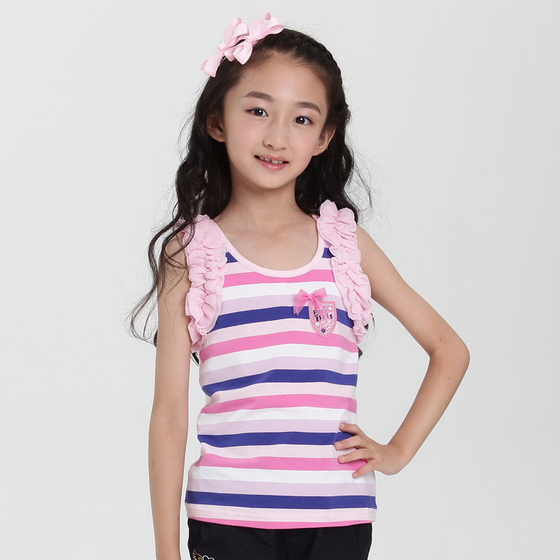 Female child o-neck stripe woven vest 119 - 322290025