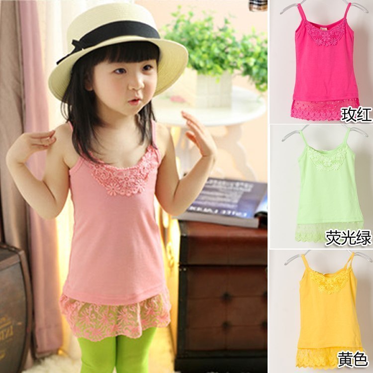 Female child spaghetti strap vest 100% cotton baby summer girl summer suspender skirt baby lace spaghetti strap top