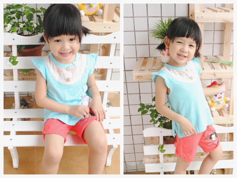 Female child t-shirt girls small vest water wash 100% cotton top ball three-color