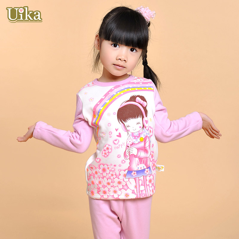 Female child thermal underwear set thickening plus velvet new arrival winter home