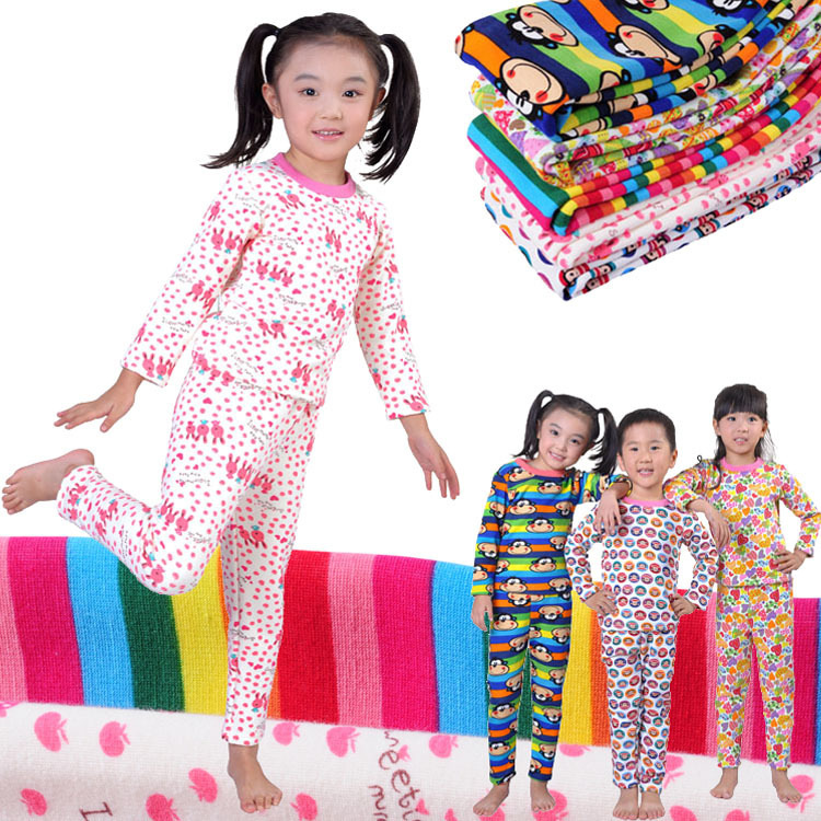 Female child winter thermal underwear set child baby children's clothing 100% cotton sleepwear plus velvet thick 2288