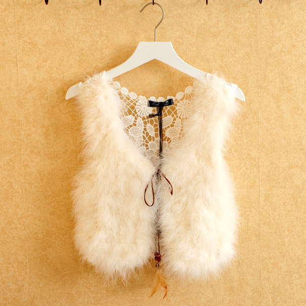 Female fashion ladies elegant slim all-match ostrich wool fur waistcoat vest