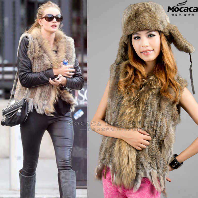 Female fashion star raccoon fur rabbit fur knitted vest fur vest