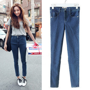 Female fashion stretch jeans Vintage high waisted pants woman 2012 XL Free Shipping