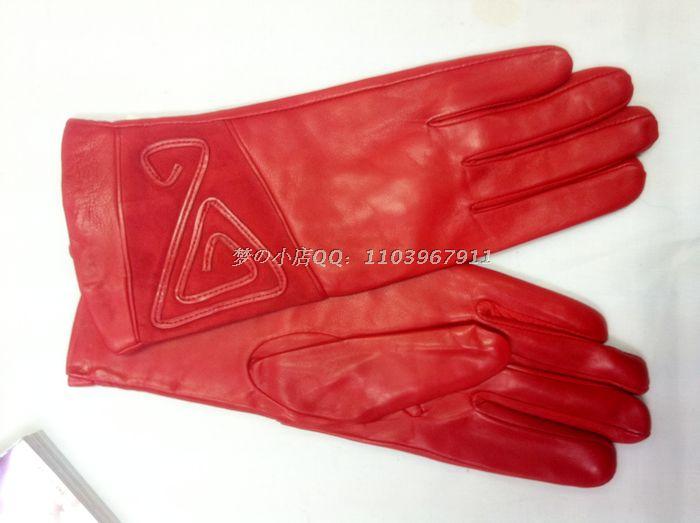 Female fashion women's genuine leather gloves sheepskin gloves repair new year gift red