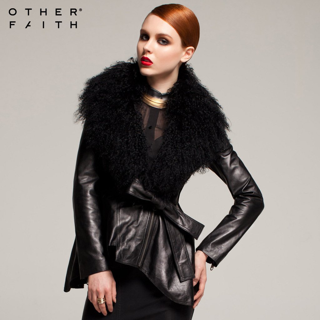 Female leather Irregular sweep slim sheepskin leather clothing female 13g1104