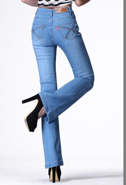 Female plus size jeans bell-bottom pants 2012 thin slim high waist trousers,free shipping