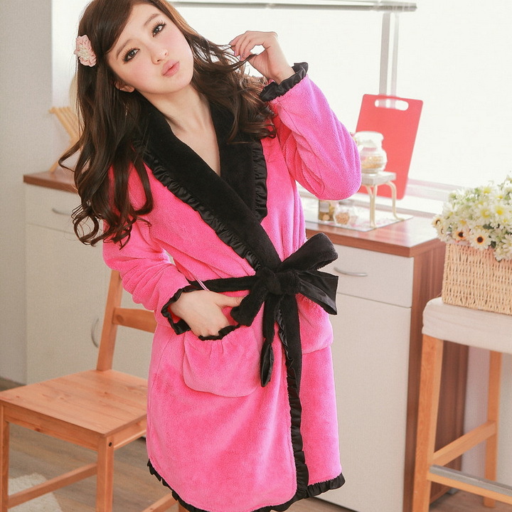 Female rose sexy robe autumn and winter thick coral fleece bathrobe sleepwear lounge