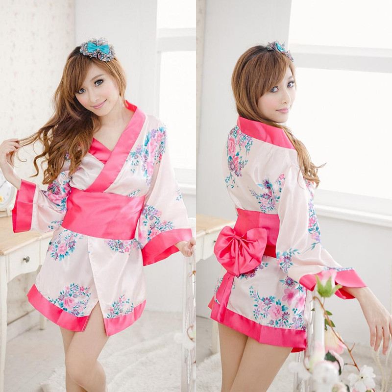 Female sexy nightgown kimono robe bathrobe nightgown temptation lacing set flower