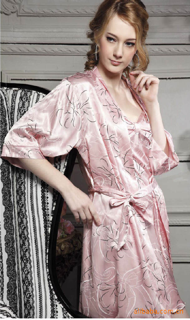 Female sexy sleepwear faux silk viscose translucent bathrobes nightgown lace temptation clothing multicolor/SY001