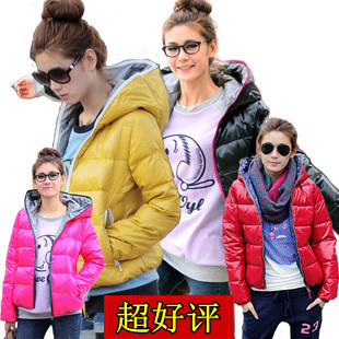 female short design shiny down cotton-padded jacket thermal hooded wadded jacket long-sleeve glossy outerwear female