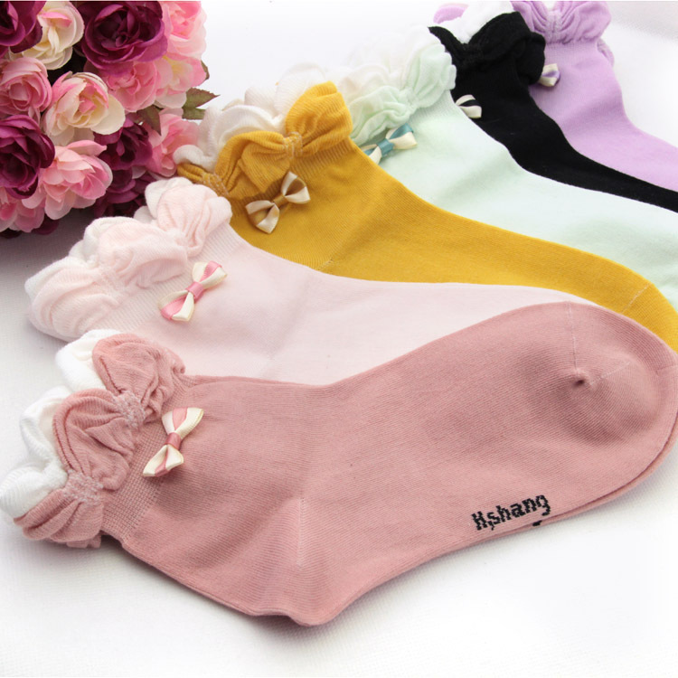 Female short socks cotton socks female laciness 100% cotton summer solid color sock thin