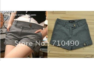 Female shorts copper thick woollen shorts? Buckle in spring and autumn pants female trousers hot pants wadded pants