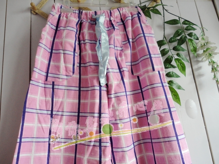 Female spring and autumn 100% cotton flannelet pajama pants plaid lounge pants trousers at home plus size plus size