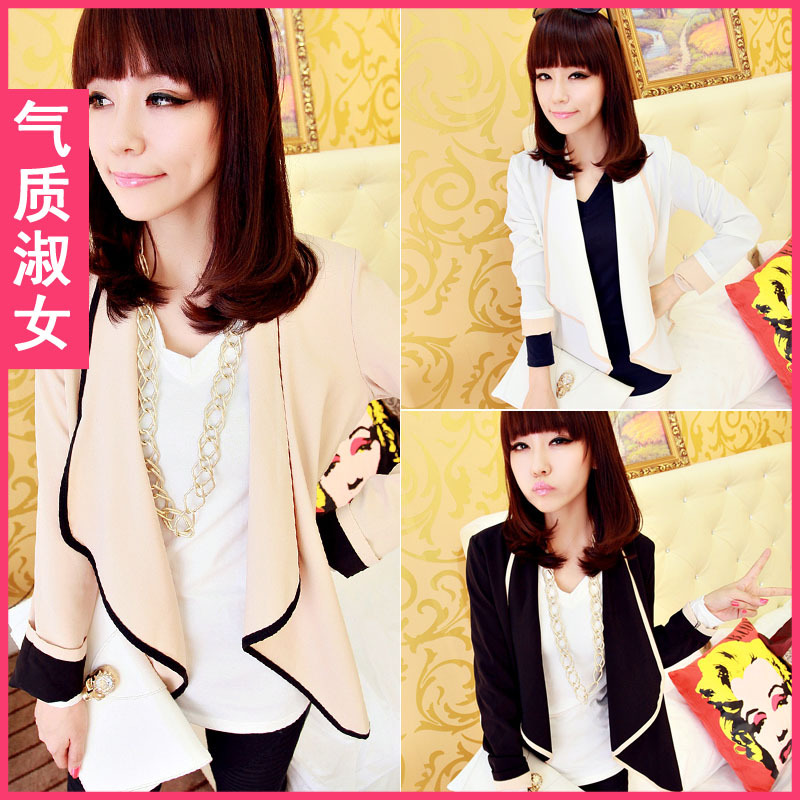 Female spring fashion 2013 pad shoulder width color block short jacket small short jacket c279 spring