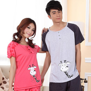 Female summer new arrival stripe lovers sleepwear female 100% cotton short-sleeve lounge male sleepwear summer