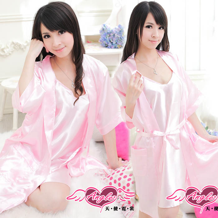 Female summer sleepwear twinset robe bathrobes set suspender skirt faux silk nightgown lounge