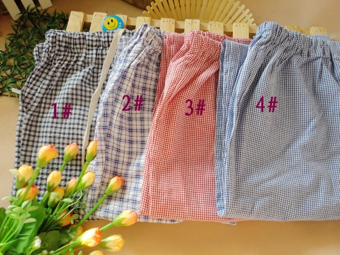 Female summer woven 100% small plaid cotton thin home trousers pajama pants