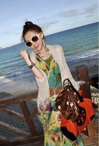 Female sunscreen cutout knitted shawl handmade crotch knitted tassel all-match coat cardigan reticularis short design