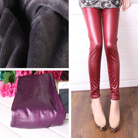 Female thickening mink velvet double layer faux leather mink fleece thermal ankle length legging